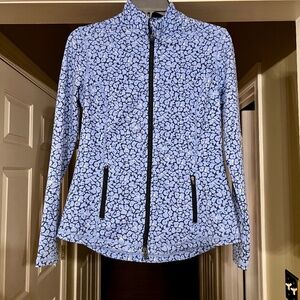 NWOT J McLaughlin Blue Floral Print Stretchy Full Zip Billie Jacket Size SMALL